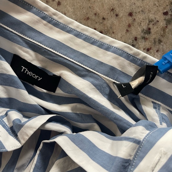 THEORY Button Down Short Sleeve Striped Shirt - Picture 4 of 5